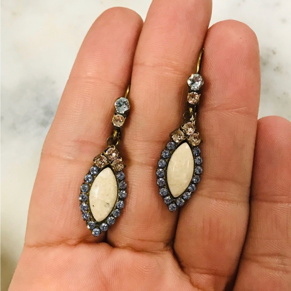 Sorrelli Creamy Semi Precious Cabochon Light Sapphire Accented Earrings-Boutique - Picture 2 of 5